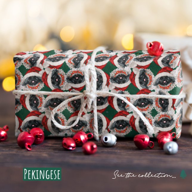 Papel De Presente Padrão de Natal de Pekingese engraçado (Criador carregado)