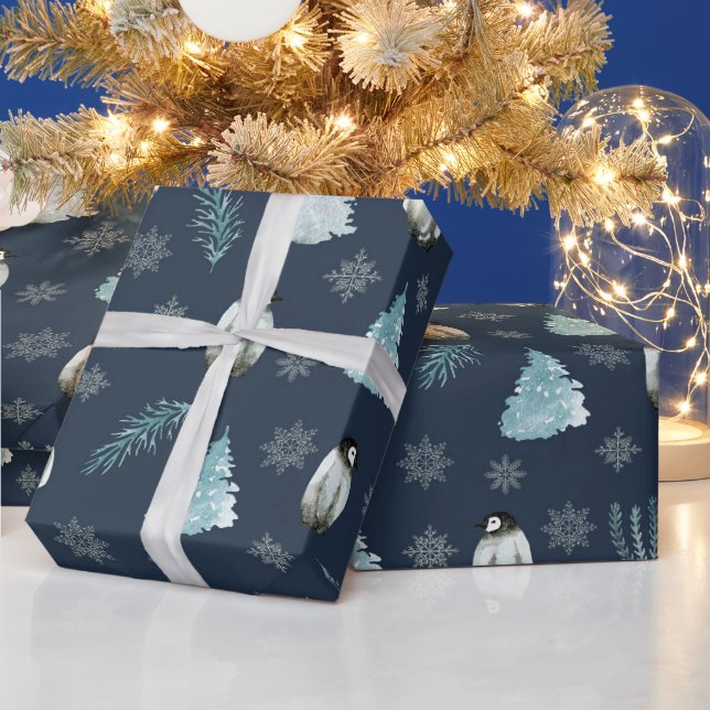 Papel De Presente Padrão de Natal de Pinguins (Feriados)