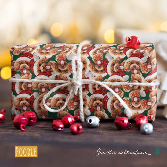 Papel De Presente Padrão de Natal de Poodle Engraçado (Criador carregado)