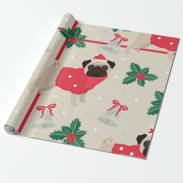 Papel De Presente Padrão de natal de "Pug Cute" (Desenrolado)
