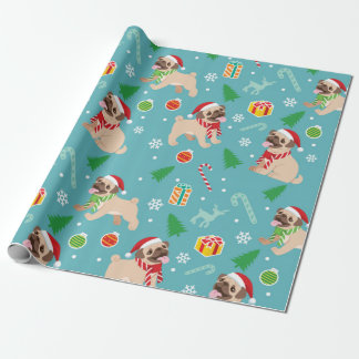 Papel De Presente Padrão de Natal de Pug Feliz