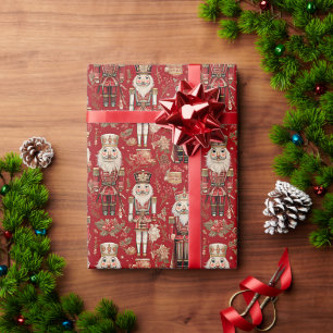 Papel De Presente Padrão de Natal de quebra-nozes vermelhos