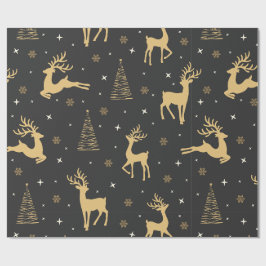 Papel De Presente Padrão de Natal de Rena Dourada e Preta 