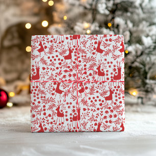 Papel De Presente Padrão de Natal de Rena Vermelha Minimalista e Fol