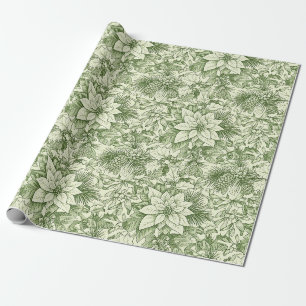 Papel De Presente Padrão de Natal de Toalete Verde Poinsettia (2)
