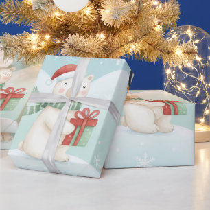 Papel De Presente Padrão de Natal de Ursos Polares e Pinguins Fofos 