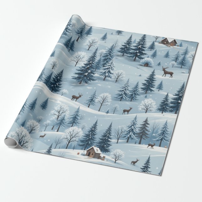 Papel De Presente Padrão de Natal design branco e azul (Desenrolado)
