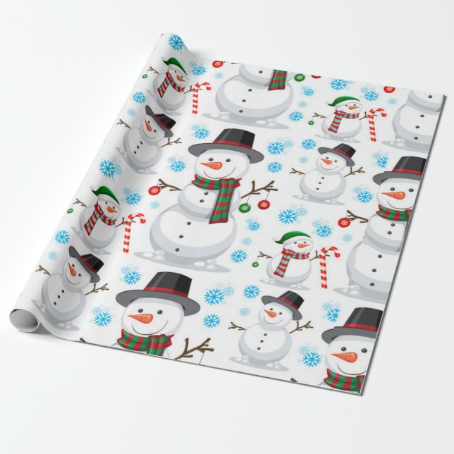 Papel De Presente Padrão de Natal do Bonito Snowman (Desenrolado)