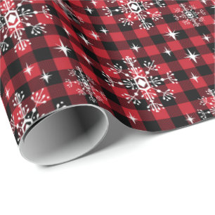 Papel De Presente Padrão de Natal do Floco de Neve da Xadrez de Buff