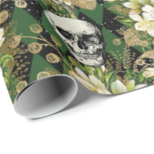 Papel De Presente Padrão de Natal do Floral & Skulls Gothic Grunge