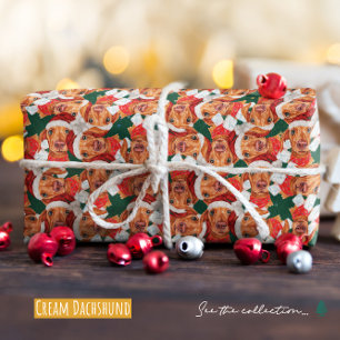 Papel De Presente Padrão de Natal do Funny Cream Dachshund