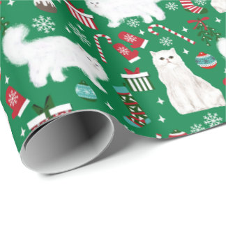 Papel De Presente Padrão de Natal do Gato Persa verde