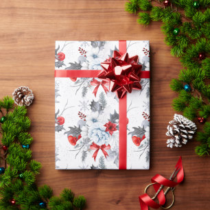 Papel De Presente Padrão de Natal do Gelo Vermelho com Aquarela