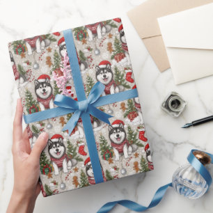 Papel De Presente Padrão de Natal do Malamute do Alasca
