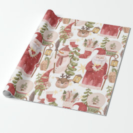 Papel De Presente Padrão de Natal do Papai Noel Antigo com Globo de 