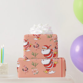 Papel De Presente Padrão de Natal do Papai Noel Flamingo Tropical