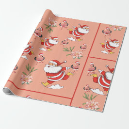 Papel De Presente Padrão de Natal do Papai Noel Flamingo Tropical