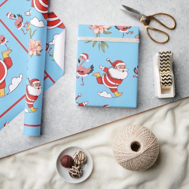 Papel De Presente Padrão de Natal do Papai Noel Flamingo Tropical (Artesanato)