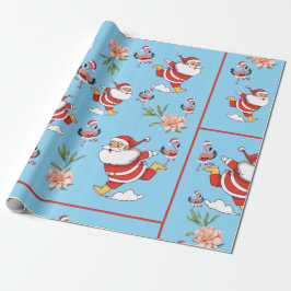 Papel De Presente Padrão de Natal do Papai Noel Flamingo Tropical