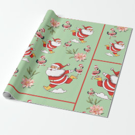 Papel De Presente Padrão de Natal do Papai Noel Flamingo Tropical