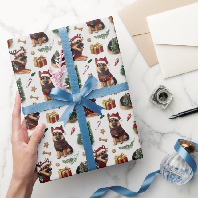 Papel De Presente Padrão de Natal do Pastor Alemão (Presentear)