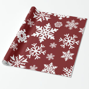 Papel De Presente Padrão de Natal dos Flocos de Neve Brancos Vermelh