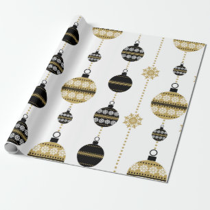 Papel De Presente Padrão de Natal Dourado/Preto/Branco