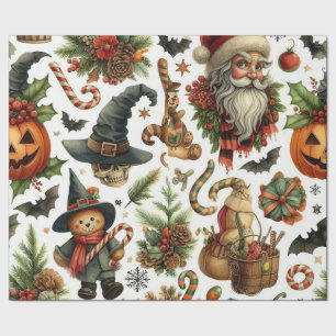 Papel De Presente Padrão de Natal e Dia das Bruxas Sem Olhos