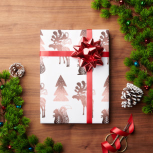 Papel De Presente Padrão de Natal elegante de rosa de cobre