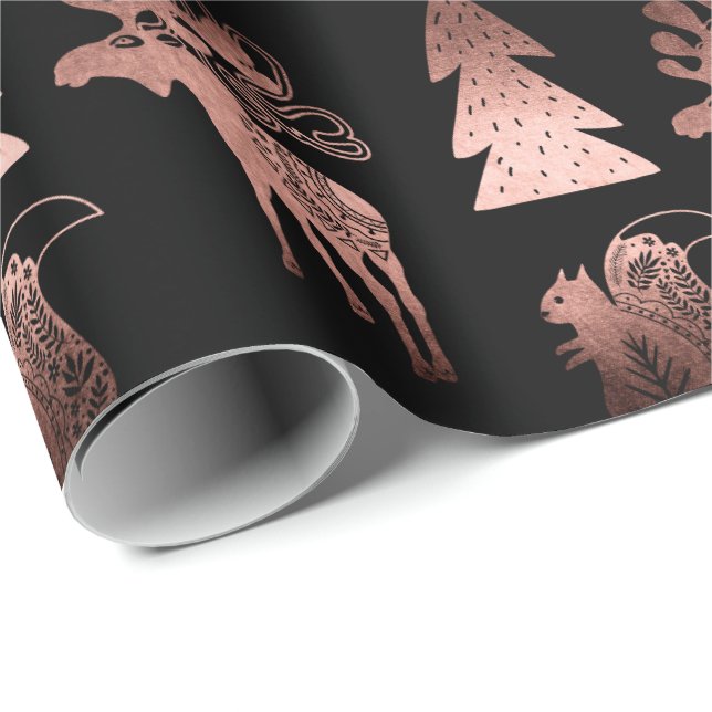 Papel De Presente Padrão de Natal elegante de rosa de cobre (Ponta do rolo)