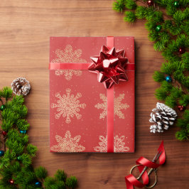 Papel De Presente Padrão de Natal Elegante Dourado e Floco de Neve V