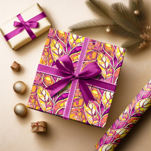 Papel De Presente Padrão de Natal em Dourado Magenta#21 ID1009