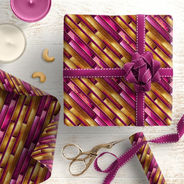 Papel De Presente Padrão de Natal em Dourado Magenta #28 ID1009 (Criador carregado)