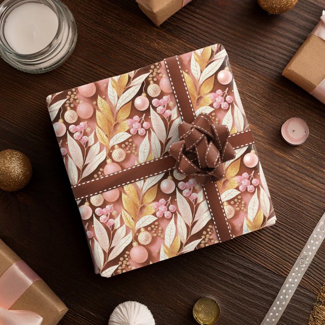 Papel De Presente Padrão de Natal em Ouro Rosa#22 ID1009 (Criador carregado)