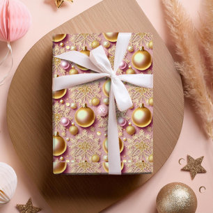 Papel De Presente Padrão de Natal em Ouro Rosa#31 ID1009