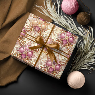 Papel De Presente Padrão de Natal em Ouro Rosa#4 ID1009