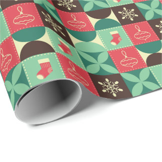 Papel De Presente Padrão de Natal em Patchwork Retro
