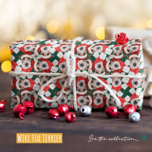 Papel De Presente Padrão de Natal Engraçado do Wire Fox Terrier