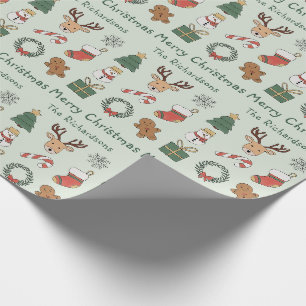 Papel De Presente Padrão de Natal Festivo Verde Salvia Festa