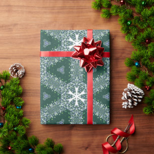 Papel De Presente Padrão de Natal Flocos de Neve Luxo Verde Branco