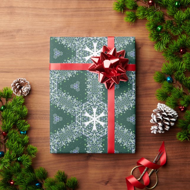Papel De Presente Padrão de Natal Flocos de Neve Luxo Verde Branco (Presente de Natal)