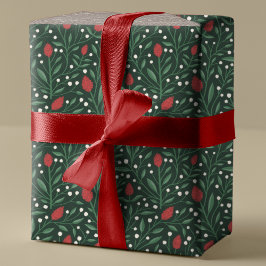 Papel De Presente Padrão de Natal Floral Clássico Cozy
