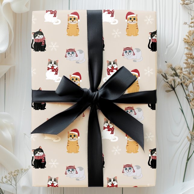 Papel De Presente Padrão de Natal Gatos Fofos Pet Kitty (Criador carregado)