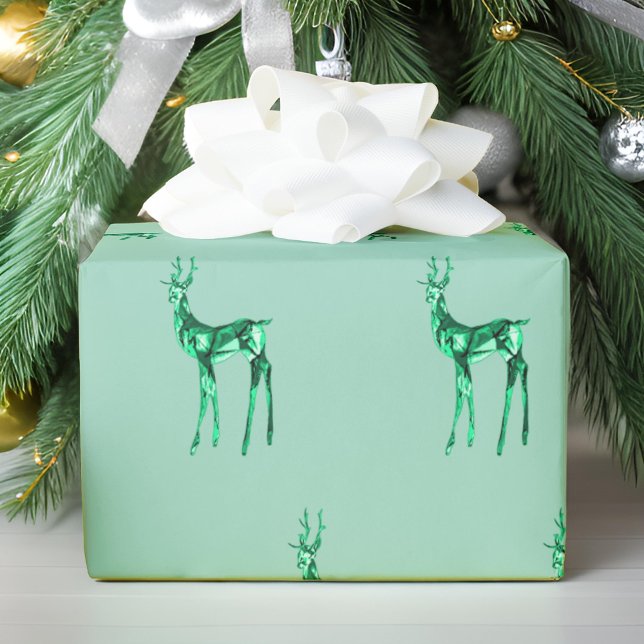 Papel De Presente Padrão de Natal Gemstone Crystal Reindeer (Criador carregado)