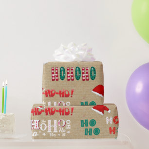 Papel De Presente Padrão de Natal Kraft Vintage Ho Ho Ho
