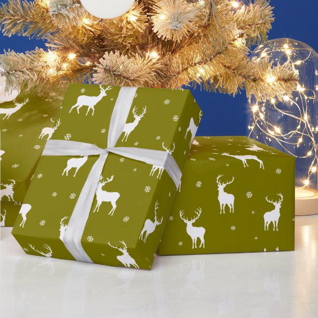Papel De Presente Padrão de Natal Moderno para Reindeer Verde (Feriados)