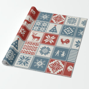 Papel De Presente Padrão de Natal no estilo de retalhos. Tradiciona