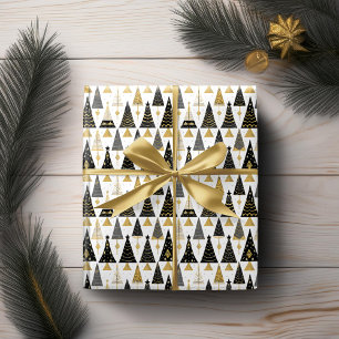 Papel De Presente Padrão de Natal Ouro Preto#25 ID1009