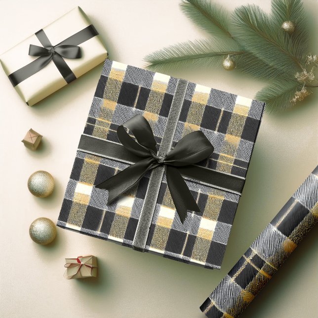 Papel De Presente Padrão de Natal Ouro Preto#7 ID1009 (Criador carregado)