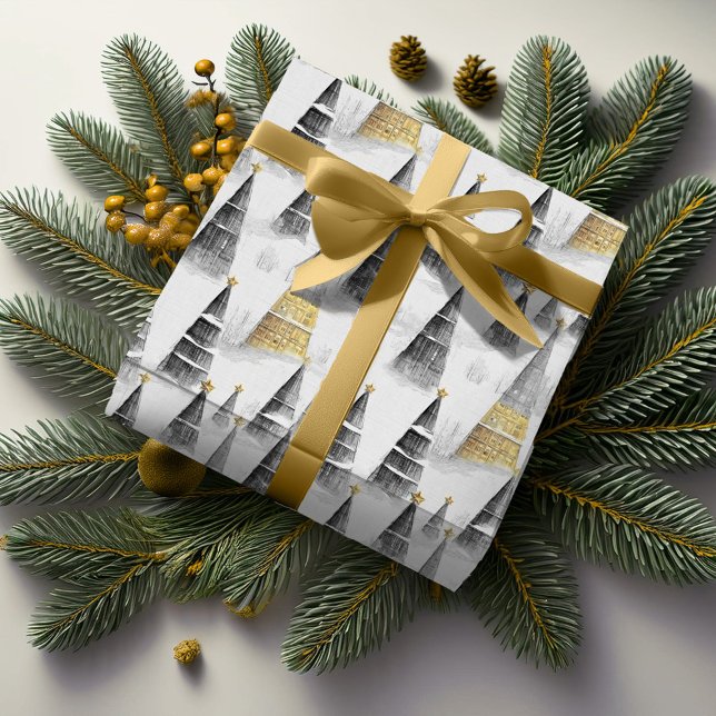 Papel De Presente Padrão de Natal Ouro Preto#8 ID1009 (Criador carregado)